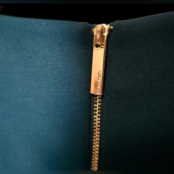 Calvin Klein Forest Green Chiffon Bell Sleeve Sheath Dress - Size 10 - Picture 8 of 12